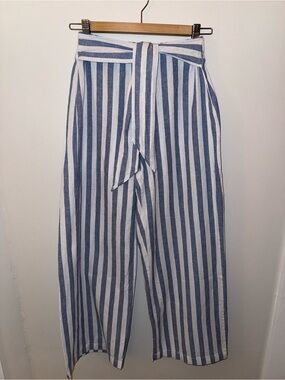 beachlunchlounge Blue and White Striped Tie-Waist Chinos